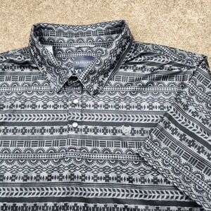Panhandle Performance Mens XL Polo Shirt Grey Aztec Geometric Pearl Snap Western